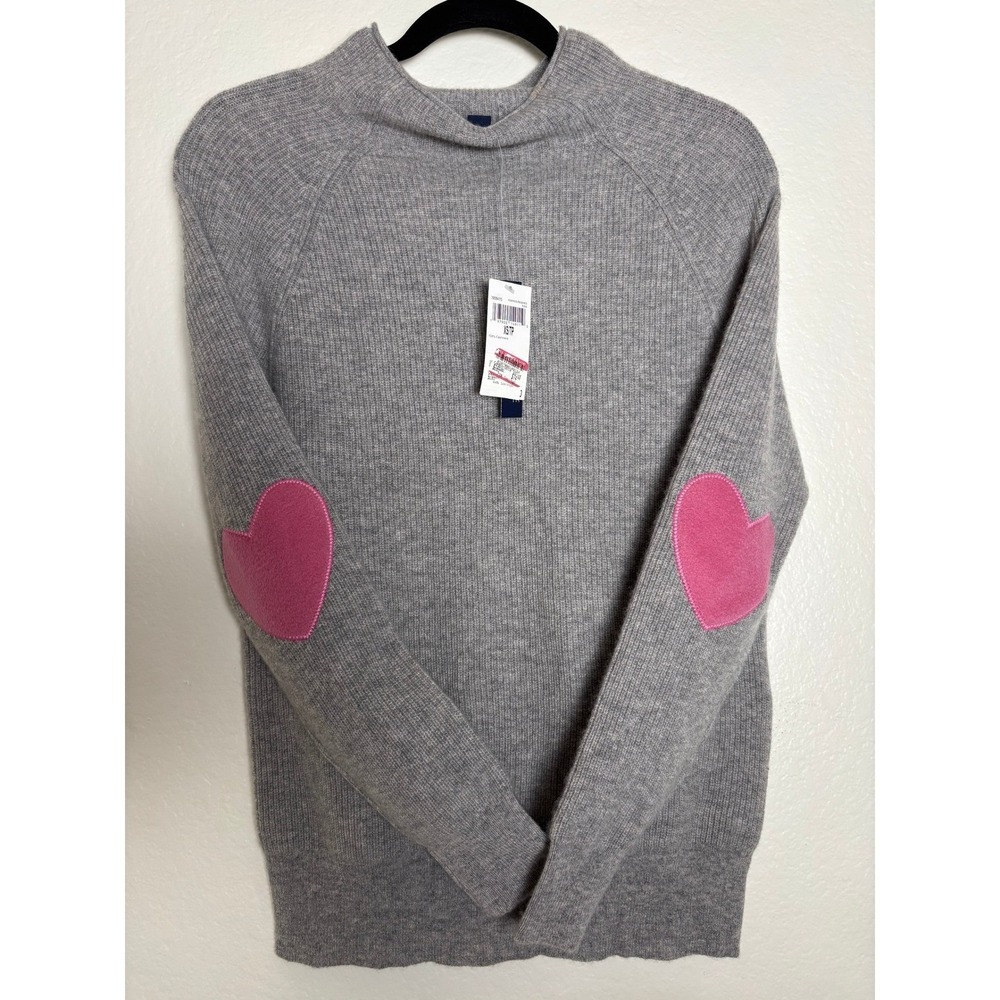 NWT Chelsea & Theodore 100% Cashmere Sweater w/ Heart Elbow Patch X Small -Gray